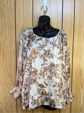 Women's Floral Neutral Blouse - Cream & Brown